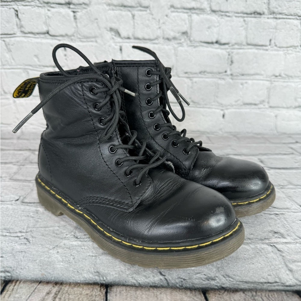 Doc Martens Delaney Combat Boots Youth Size 2 Zip Lace up Leather Black